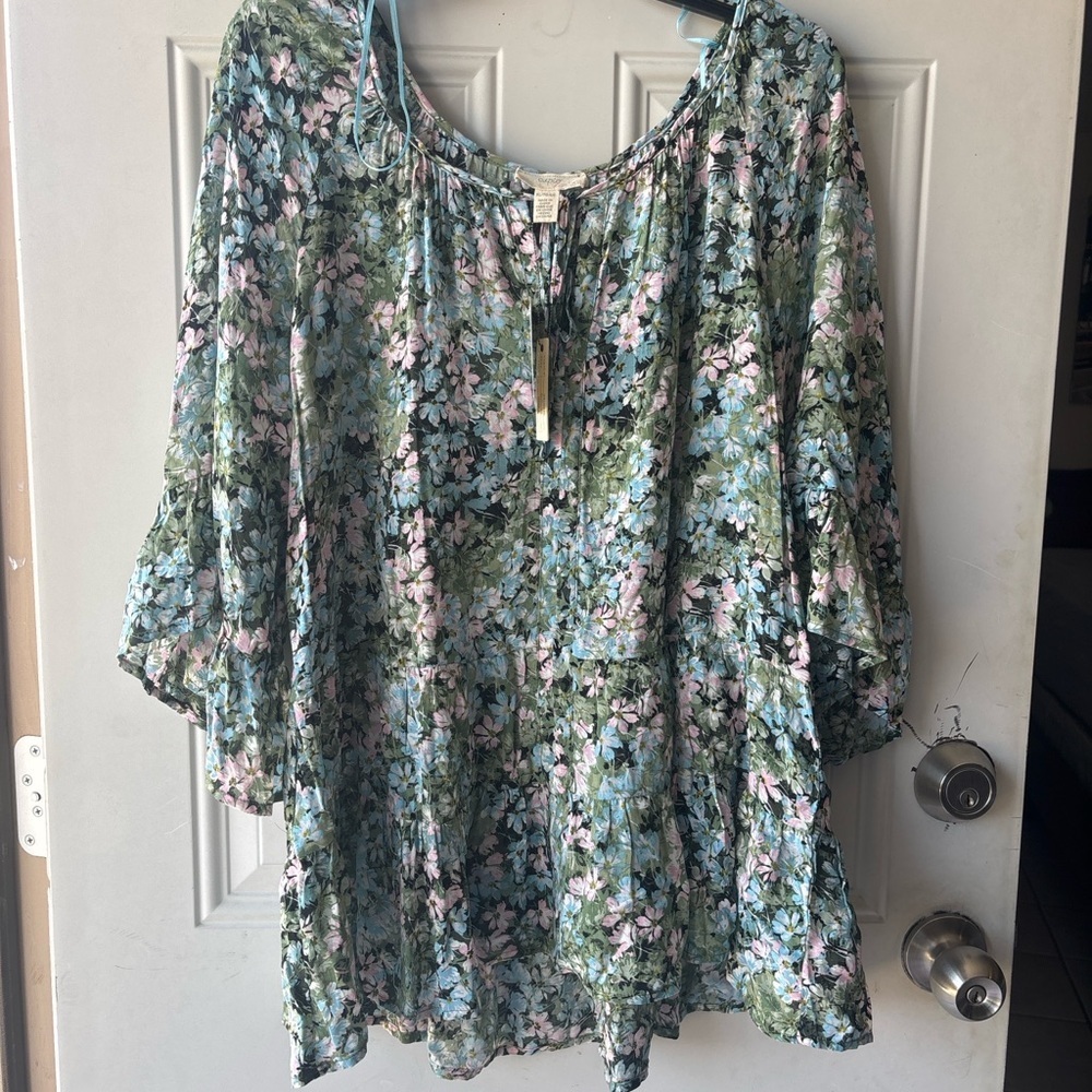 Floral Print Women's Blouse in Green - Picture 8 of 8